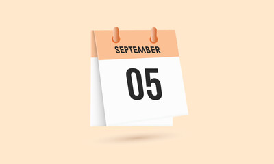 September 5 - calendar and Time planner. Daily Calendar Icon reminder. Vector Illustration.