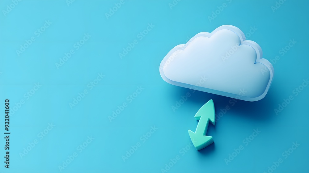 Aufkleber cloud download upload icon with arrows on blue background, representing cloud computing and data tra