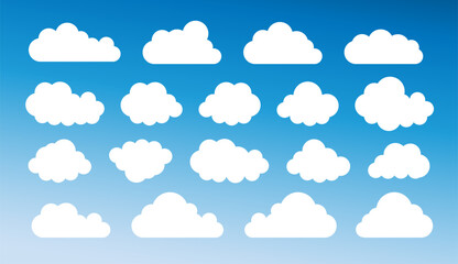 Set of cartoon cloud in a flat design. White cloud. Vector