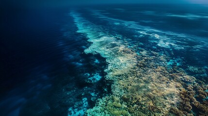 Fototapeta premium expansive coral reef, its vibrant colors fading into dull greys where pollution has taken its toll, the concept of changes in the environment, environmental protection, global warming