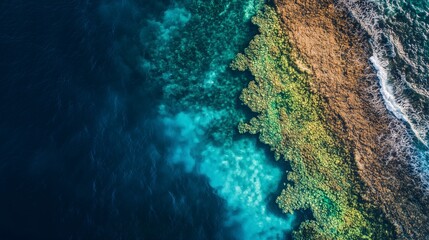 Fototapeta premium expansive coral reef, its vibrant colors fading into dull greys where pollution has taken its toll, the concept of changes in the environment, environmental protection, global warming
