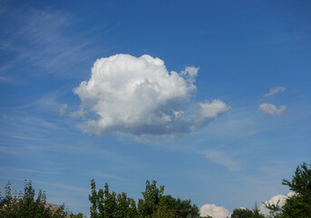 Single white cloud on blue sky background