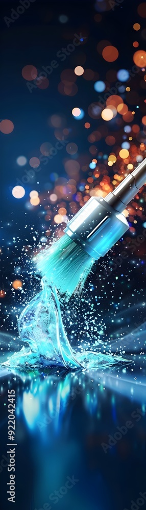 Poster abstract paintbrush splashing in water with bokeh lights.