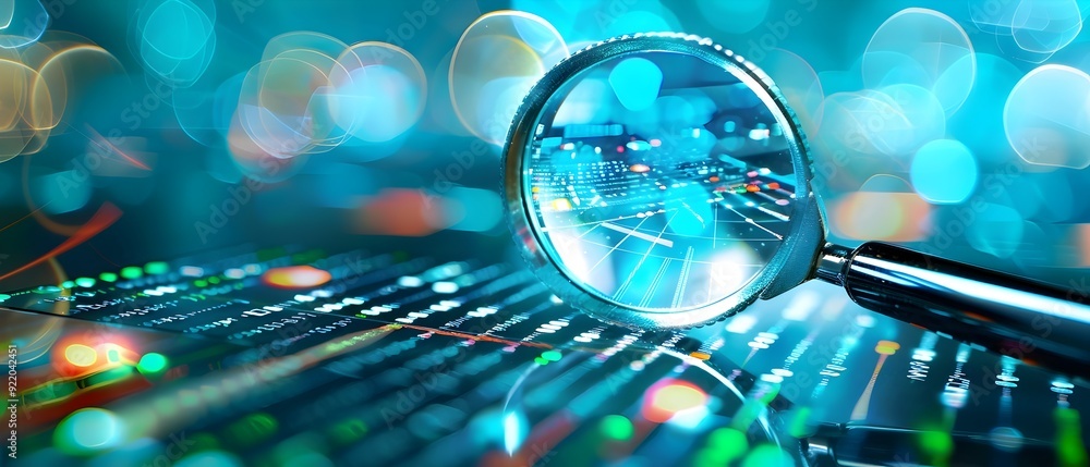 Aufkleber magnifying glass over data and code.
