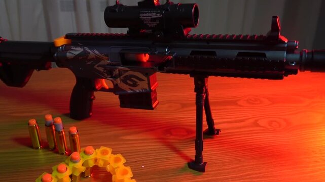 Toy sniper rifle with cinematic lighting