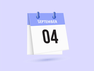 September 4 - calendar and Time planner. Daily Calendar Icon reminder. Vector Illustration.