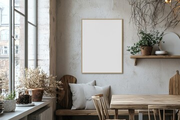 Minimalist Kitchen interior with Poster Mockup created with Generative AI