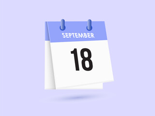 September 18 - calendar and Time planner. Daily Calendar Icon reminder. Vector Illustration.