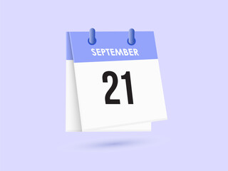 September 21 - calendar and Time planner. Daily Calendar Icon reminder. Vector Illustration.