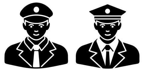 Police officer icons silhouette vector art style illustration
