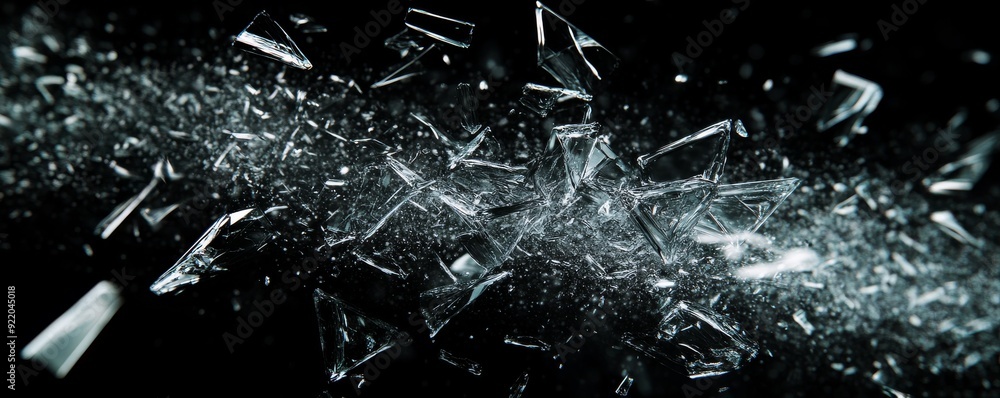 Aufkleber sharp shards of glass exploding on black background