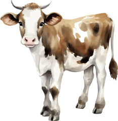 Vector Watercolor farm, composition, rural, country live, rustic, domestic animals, livestock, cow, illustrations for farm set, invitation, greeting cards, birthday, event, holiday, printable