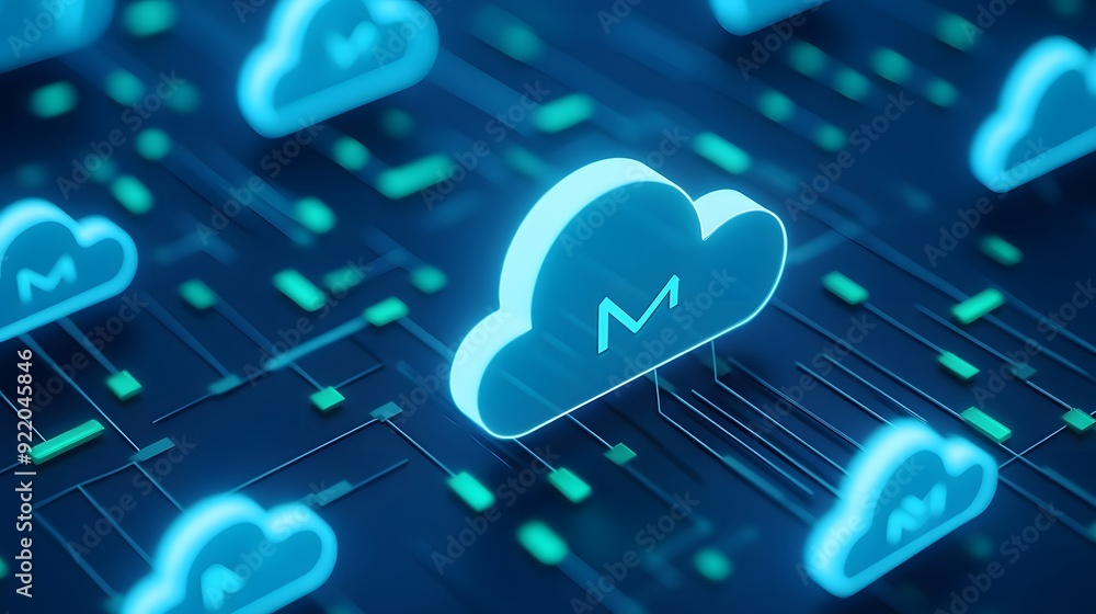 Aufkleber digital cloud data network visualization with glowing blue symbols. modern technology and internet c