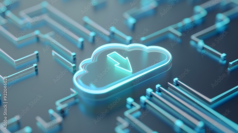 Poster digital cloud icon representing data storage, accessible technology, and modern communication in a f