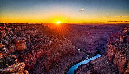 Golden hour paints Arizona's grand canyon with fiery hues, casting long shadows on sculpted rock formations