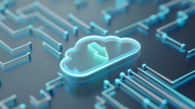 Digital cloud icon representing data storage, accessible technology, and modern communication in a futuristic, circuit-patterned background.
