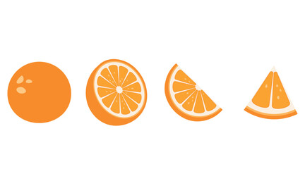 Vector set of fresh oranges icon. Orange fruits on white isolated background. Orange vector slices collection