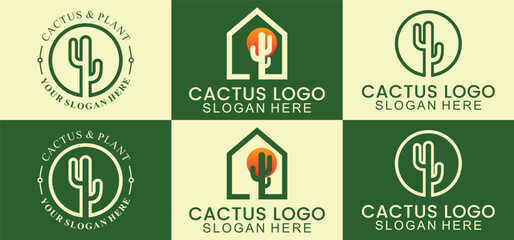 cactus vector logo design, green color, with minimalist and modern style