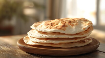 Vibrant photos of pita bread on wooden background breakfasts