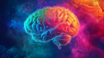 Multicolored Geometric Brain Showcasing Neural Complexity