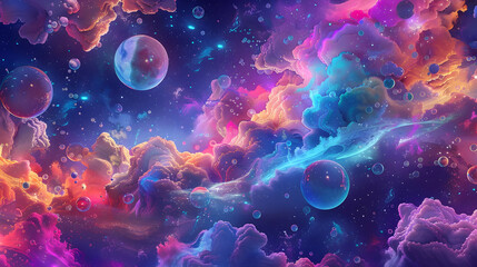 Obraz premium Cosmic Dreamscape: Abstract Background with Bubbles and Nebulae
