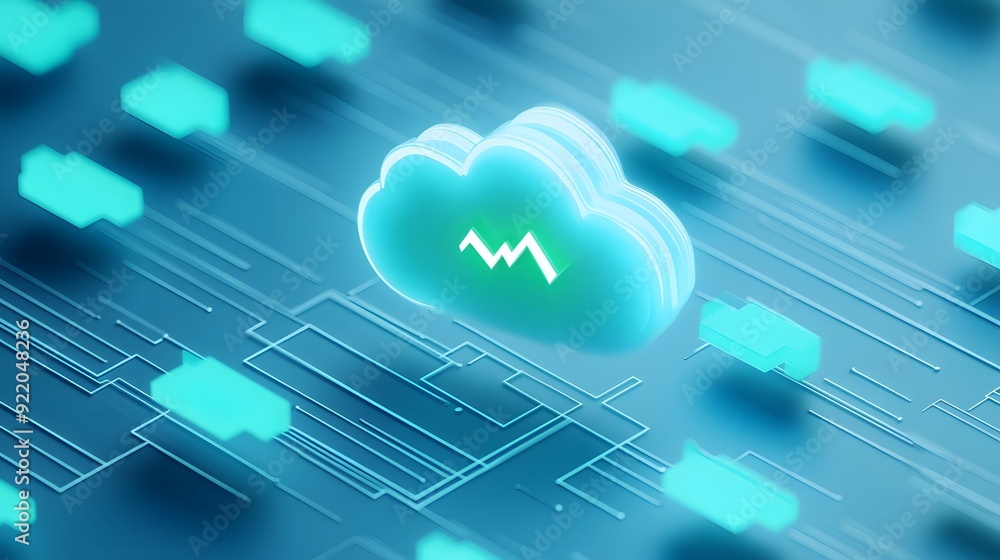Poster digital cloud with futuristic icons representing data and technology. visual metaphor for cloud comp