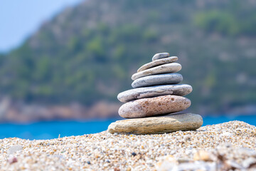 Stones balance on beach, zen concept