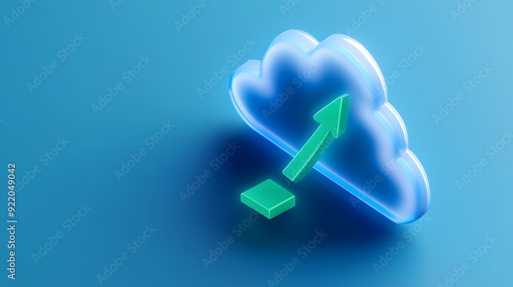 Aufkleber digital visualization of cloud computing symbol with an upward arrow, representing data upload or cl