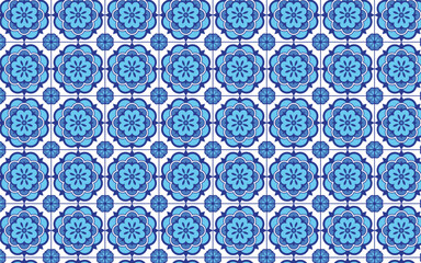 Decorative mosaic flower blue color seamless pattern.