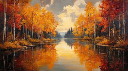 Beautiful autumn landscape reflecting in lake water