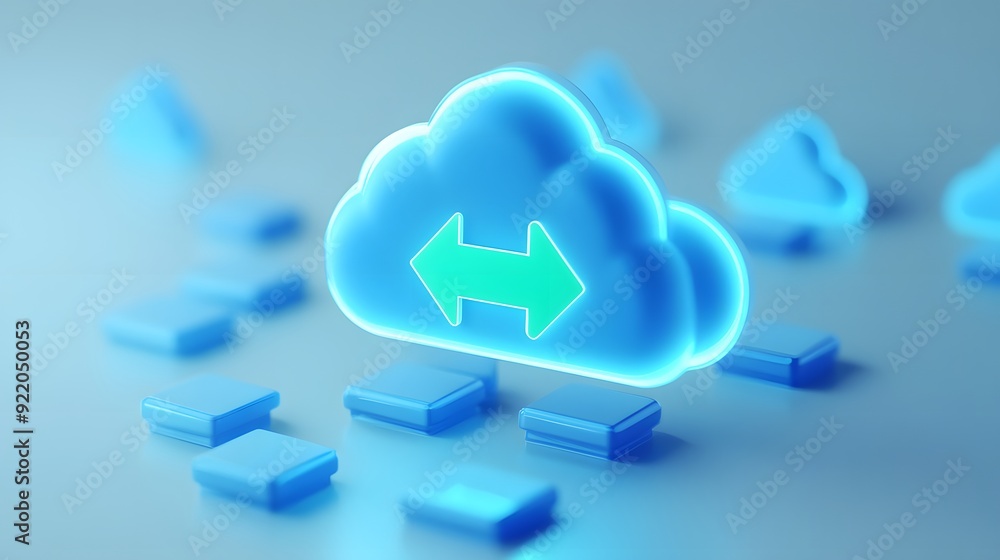 Poster futuristic cloud computing concept with data transfer icon, highlighting the essence of modern techn