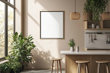 Minimalist Kitchen interior with Poster Mockup created with Generative AI