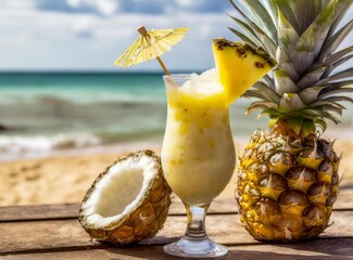 Piña Colada Drink Isolated On The Beach