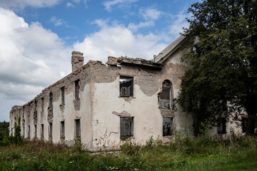 Old abandoned and deserted, half demolished house ruins in Viivikonna, Estonia