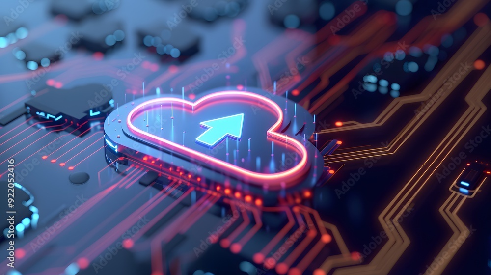 Aufkleber futuristic digital cloud technology concept with illuminated circuit board. high-tech, cloud computi
