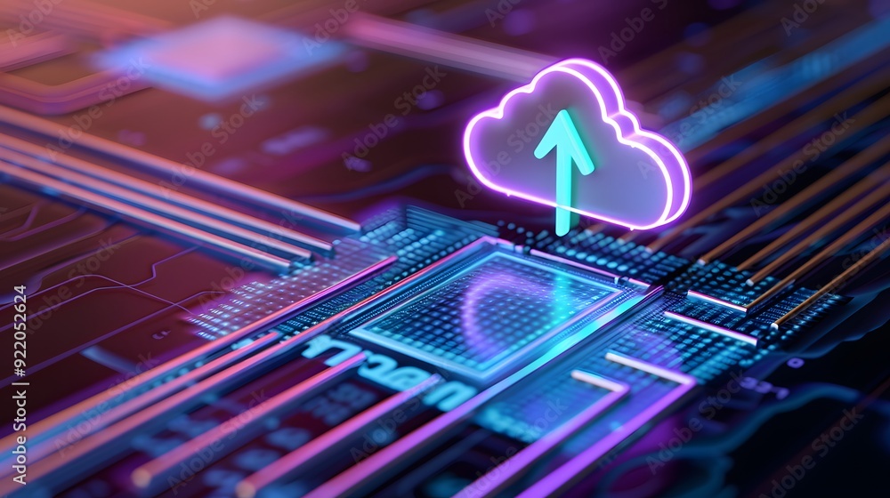 Aufkleber futuristic digital illustration of cloud computing and data storage concept with a glowing circuit b