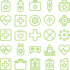 medical icons set, green line icon set,illustration