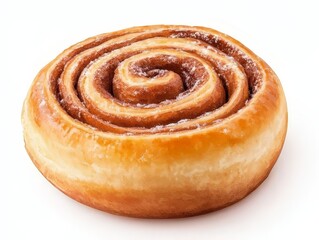 Fototapeta premium A close-up of a freshly baked cinnamon roll pastry, glazed and dusted with sugar, set against a white background.