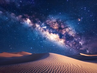 Night sky filled with stars over desert dunes