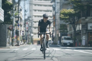 Fototapeta premium Cyclist riding urban street.