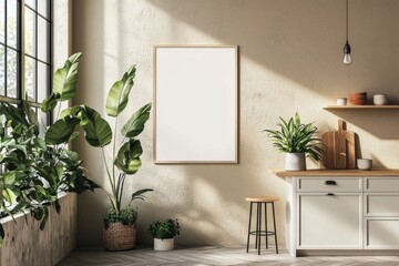 Minimalist Kitchen interior with Poster Mockup created with Generative AI