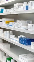 Exploring the vibrant array of medical products displayed on shelves in a contemporary pharmacy setting