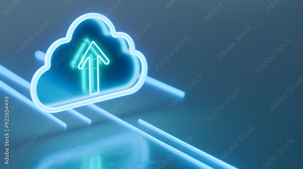 Fototapete glowing cloud icon with upload arrow symbolizing cloud computing and data storage technology in a mo