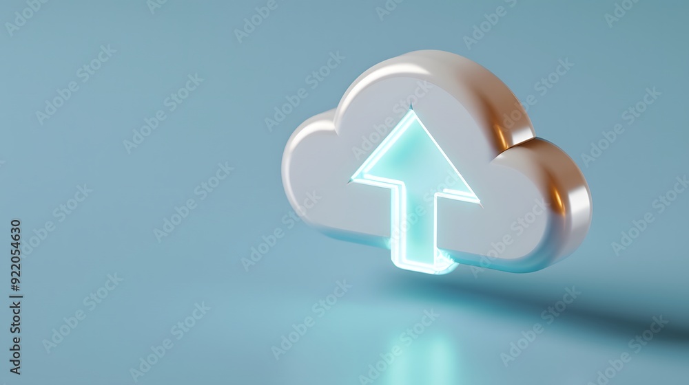 Aufkleber glowing cloud upload icon on blue background representing cloud storage and data transfer technology