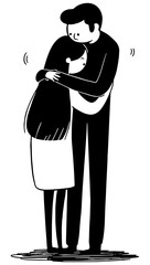 Couple Hug Love Silhouette Flat Vector Illustration