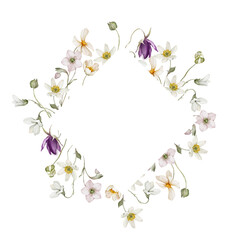 Floral frame with wildflowers on white background