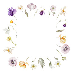 Fototapeta premium Floral frame with wildflowers on white background