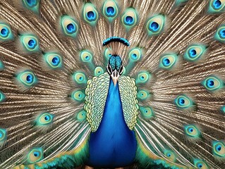 Elegant Peacock with Vibrant Teal and Blue Feathers Fanning Out