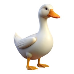 A white duck with an orange beak stands on a white background