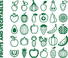 a collection of fruits and vegetables icons